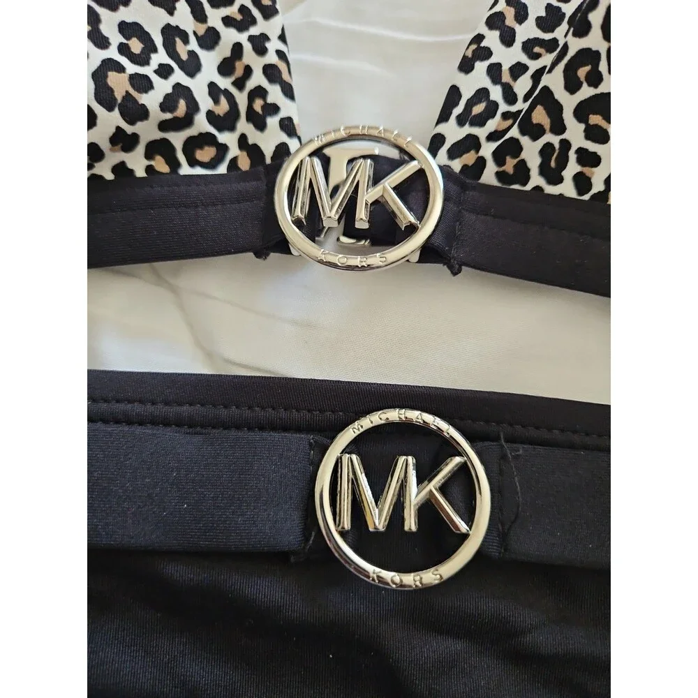 Michael Kors Leopard Triangle Bikini Bathing Suit Set Sz Large NWOT